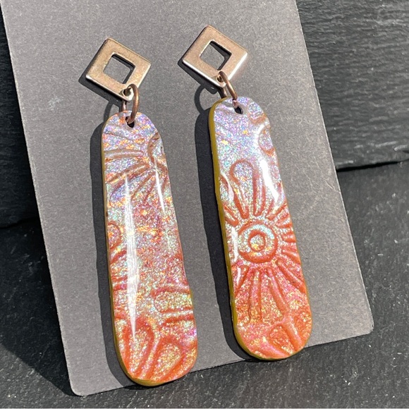 Hand Crafted Iridescent Dangle Earrings - Picture 3 of 15